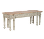 Heavily carved painted Neo-Classical side table with marble top